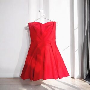 Amanda Uprichard strapless double knit dress size small. Deep coral/orange.